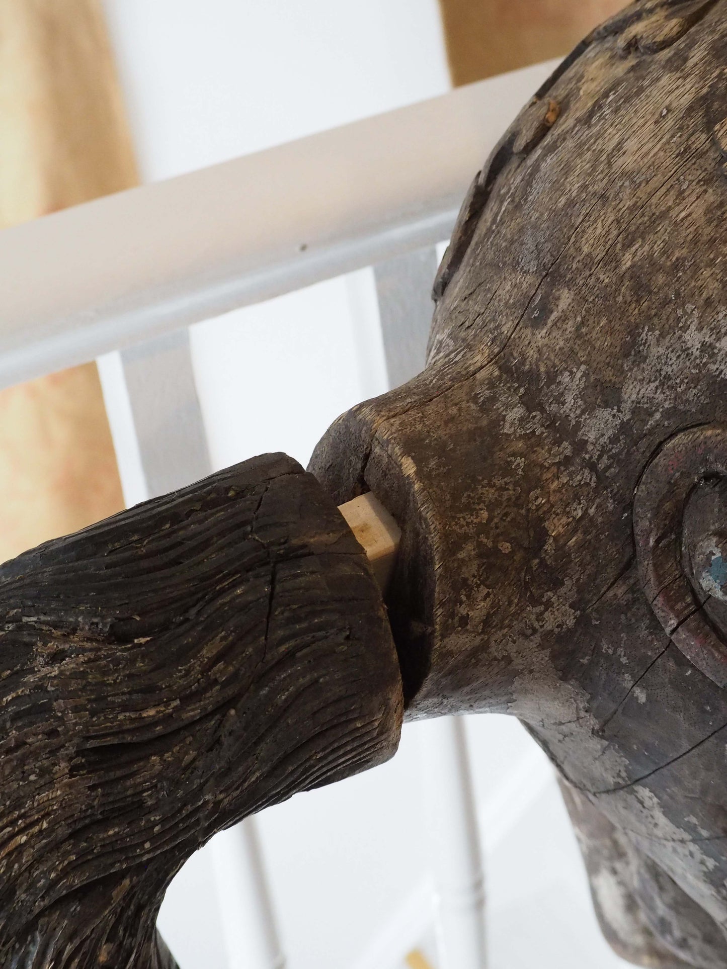 Antique Early 20th-Century Large Rare Hand-Carved Asian Decorative Wooden Horse Sculpture