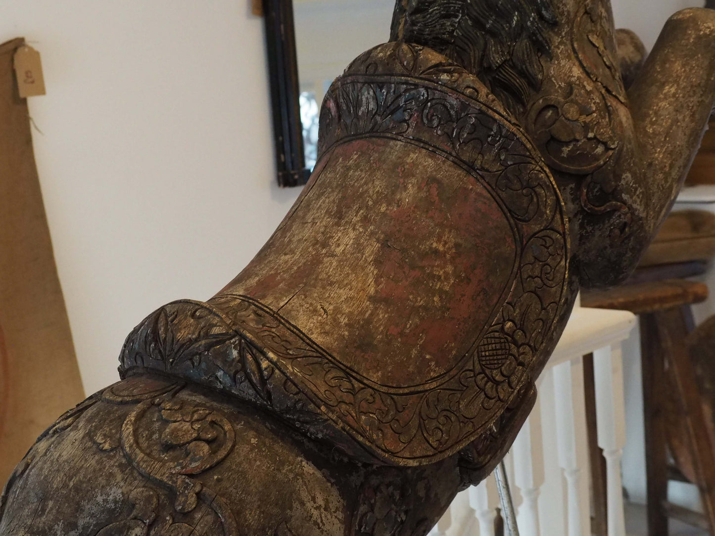 Antique Early 20th-Century Large Rare Hand-Carved Asian Decorative Wooden Horse Sculpture
