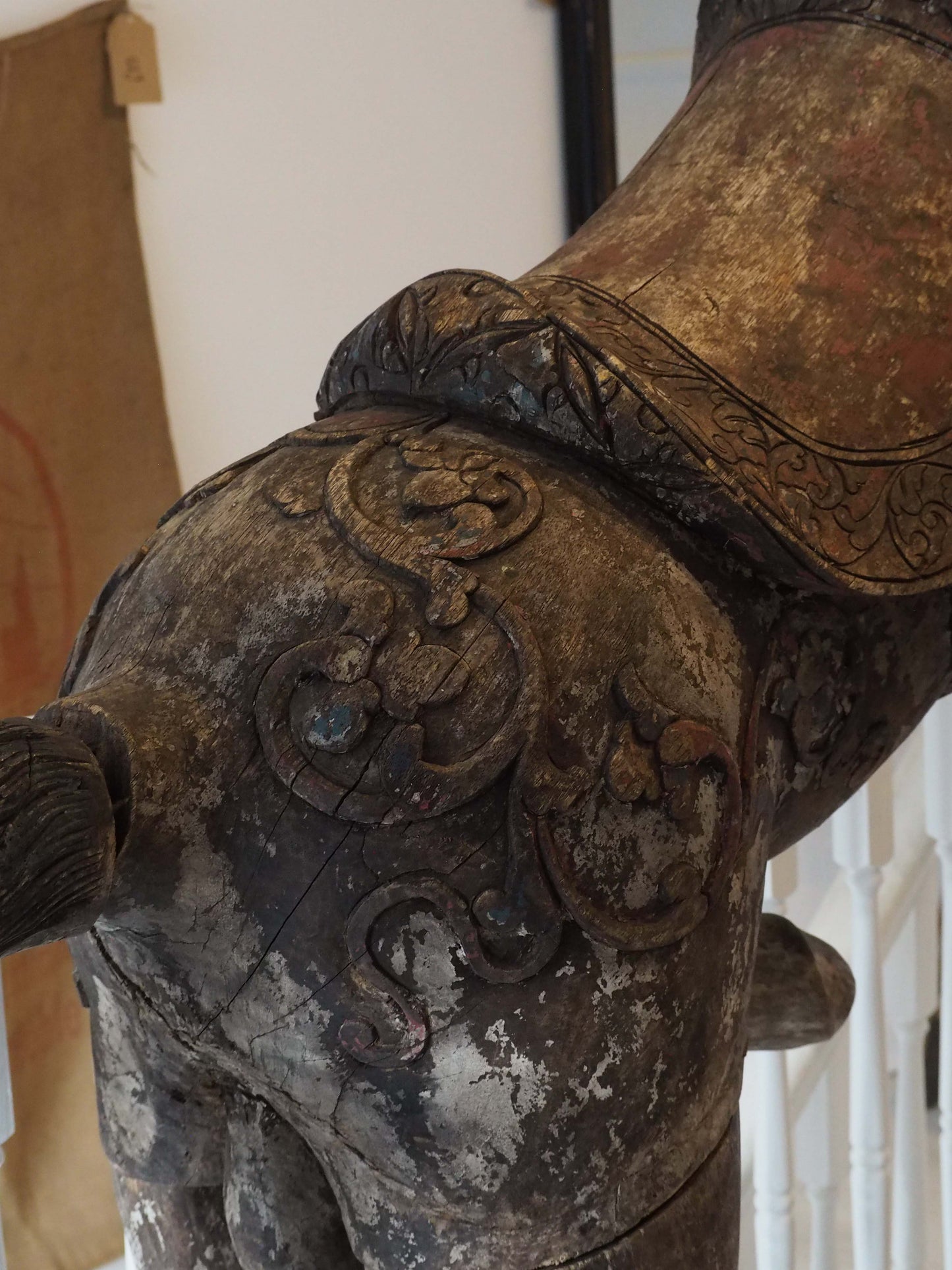 Antique Early 20th-Century Large Rare Hand-Carved Asian Decorative Wooden Horse Sculpture