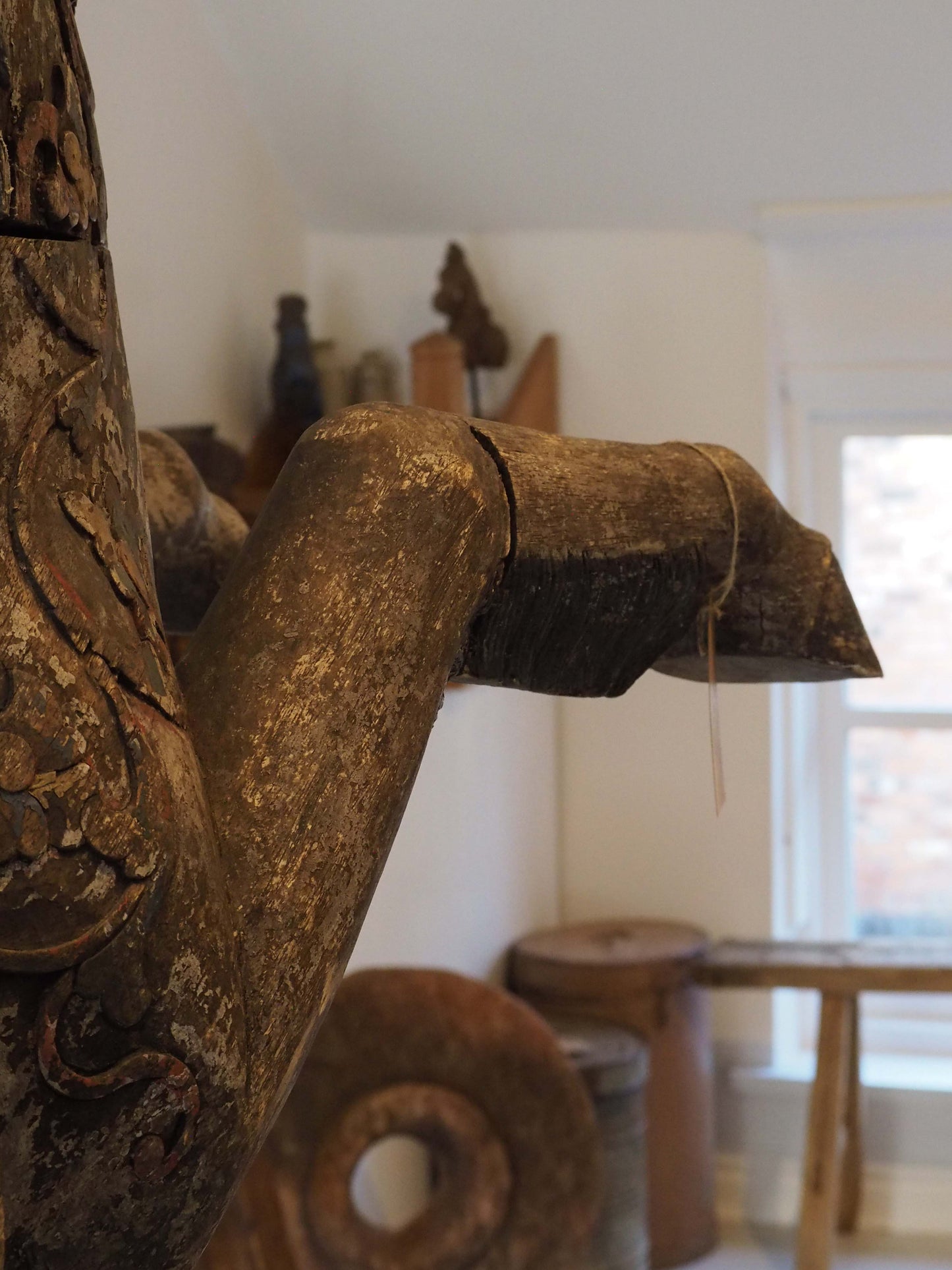 Antique Early 20th-Century Large Rare Hand-Carved Asian Decorative Wooden Horse Sculpture