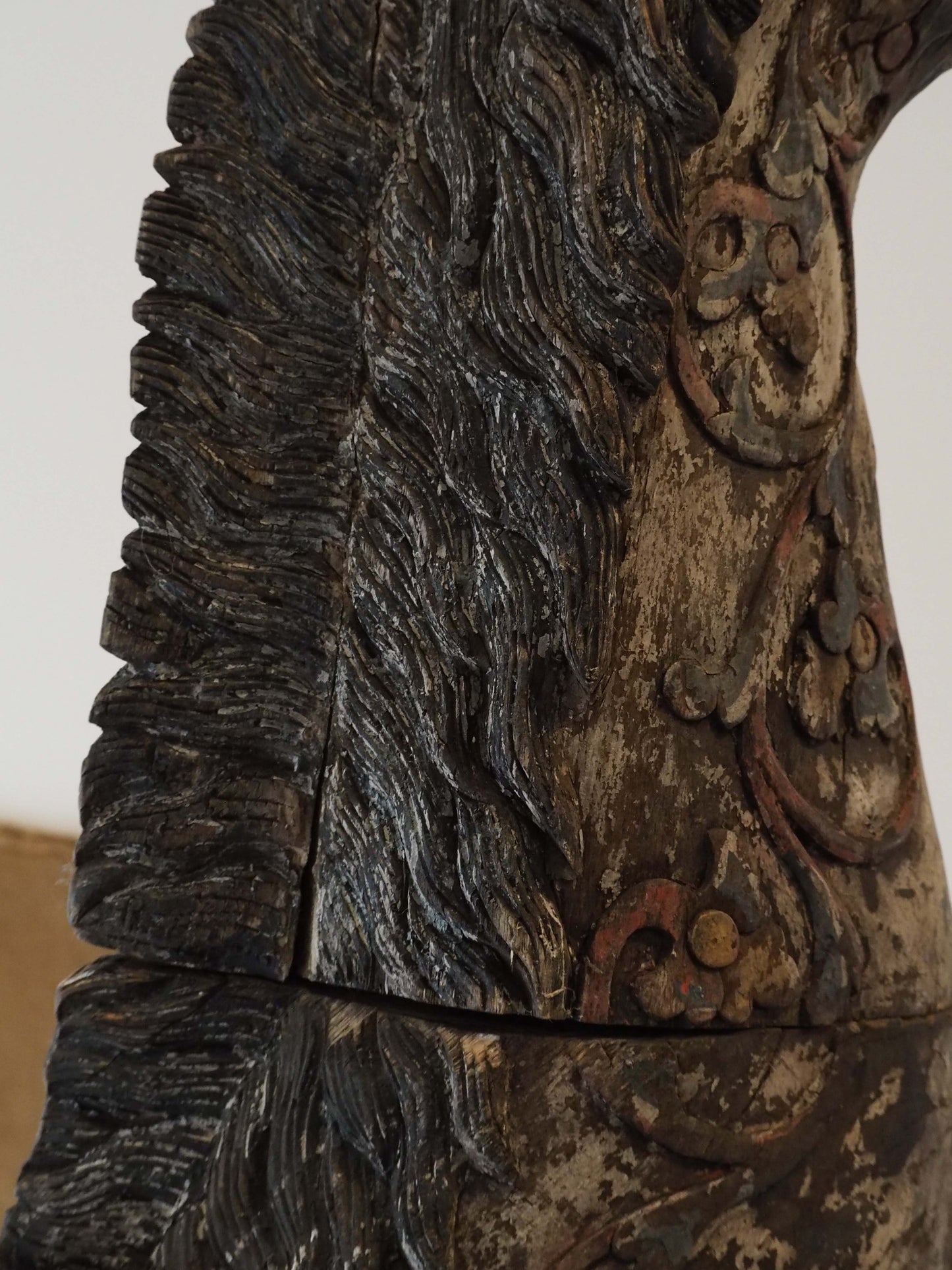 Antique Early 20th-Century Large Rare Hand-Carved Asian Decorative Wooden Horse Sculpture