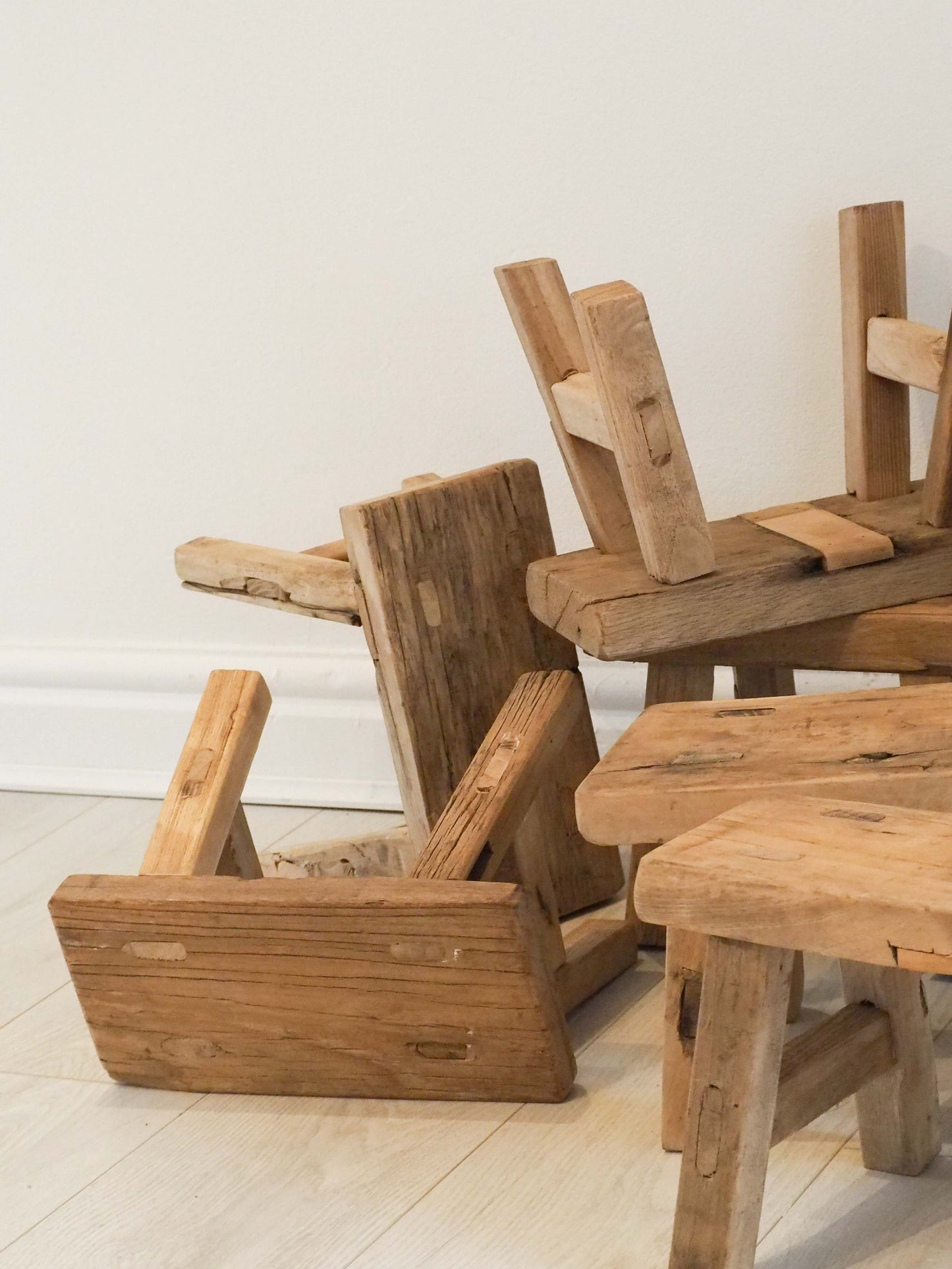 Antique Vintage Small Elm Rustic Wooden Farmhouse Stool / Milking Stool