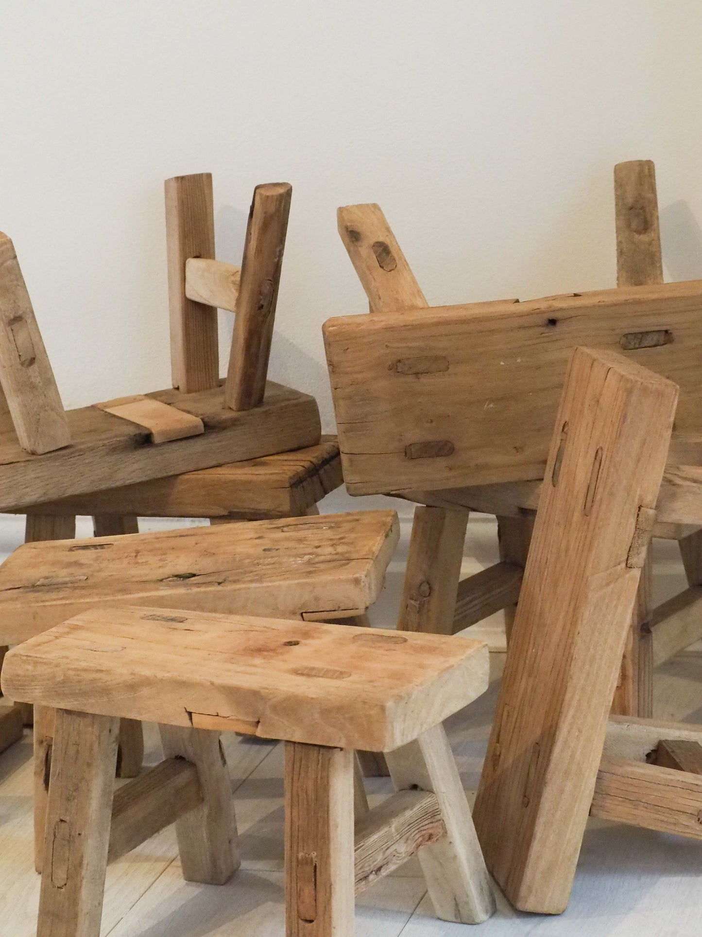 Antique Vintage Small Elm Rustic Wooden Farmhouse Stool / Milking Stool