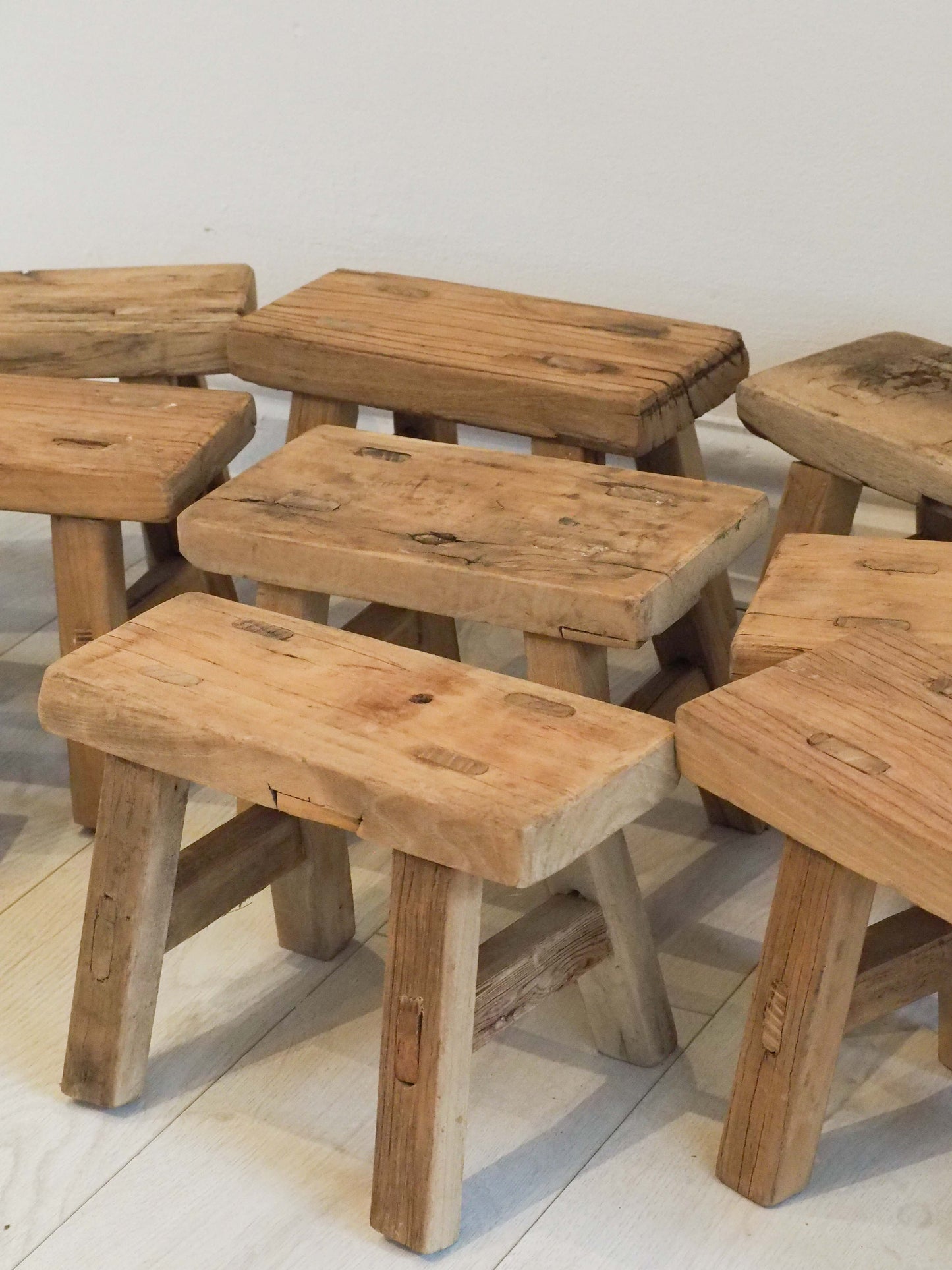 Antique Vintage Small Elm Rustic Wooden Farmhouse Stool / Milking Stool