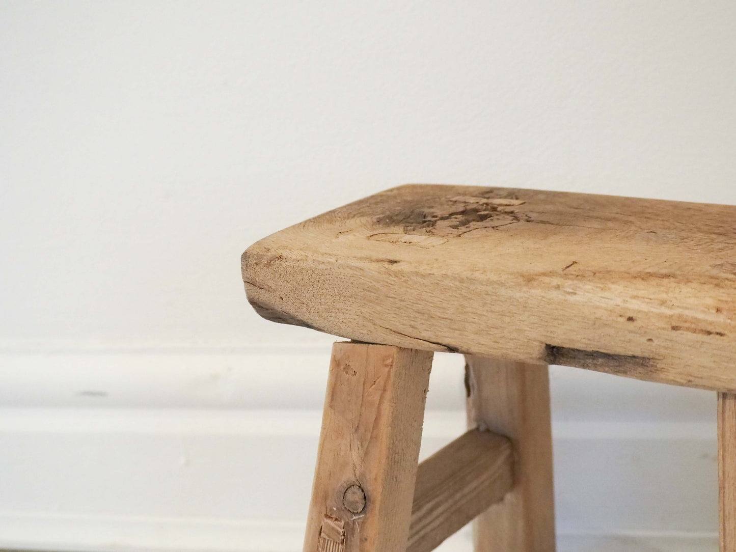 Antique Vintage Small Elm Rustic Wooden Farmhouse Stool / Milking Stool