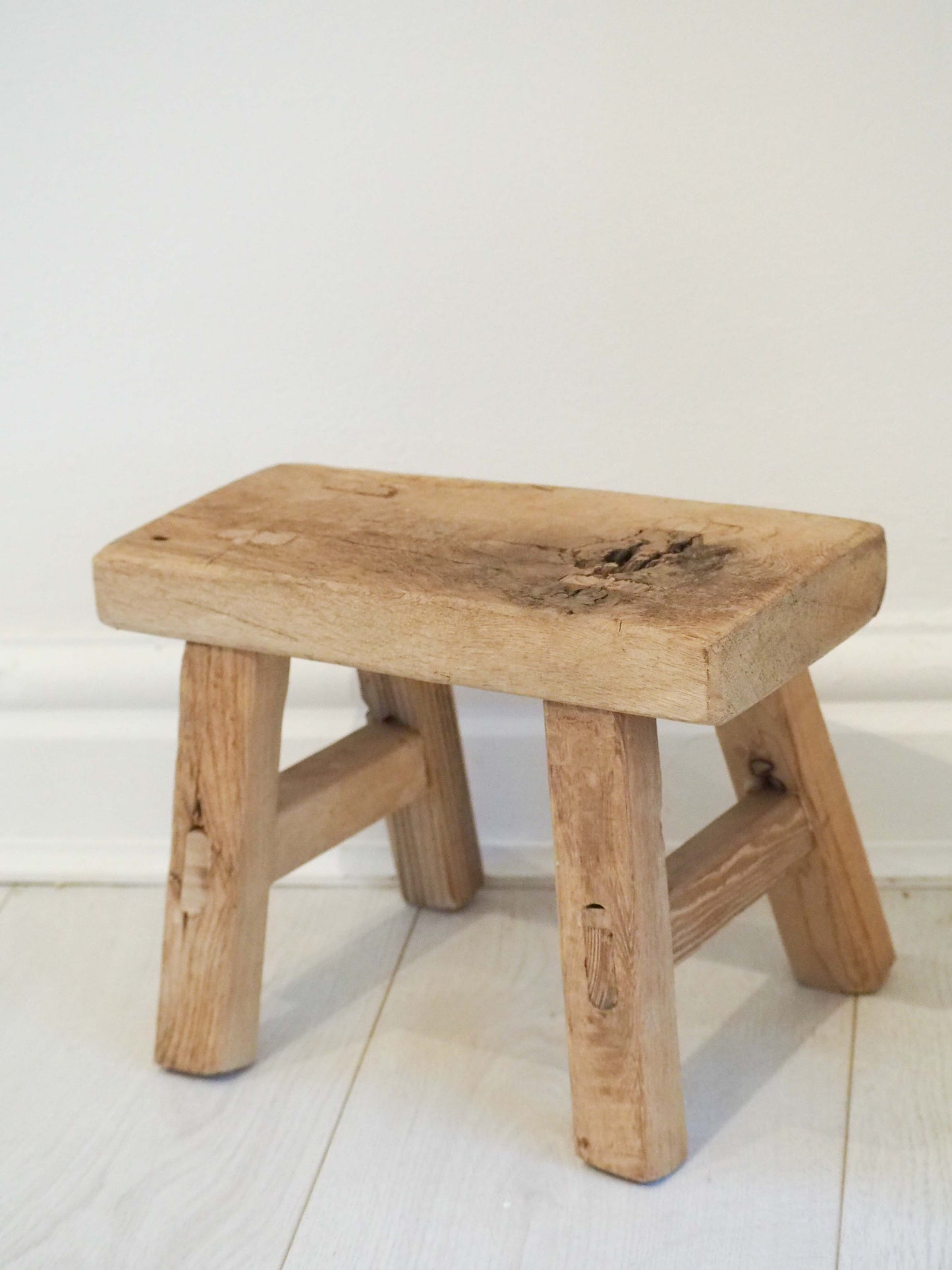 Antique Vintage Small Elm Rustic Wooden Farmhouse Stool / Milking Stool