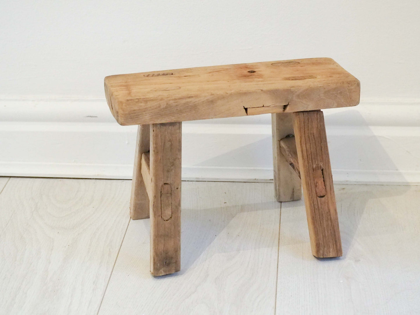 Antique Vintage Small Elm Rustic Wooden Farmhouse Stool / Milking Stool