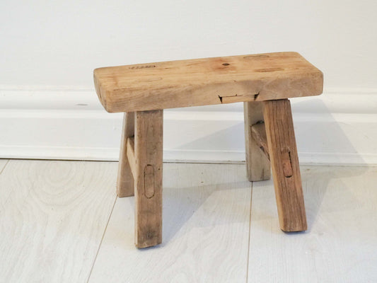 Antique Vintage Small Elm Rustic Wooden Farmhouse Stool / Milking Stool