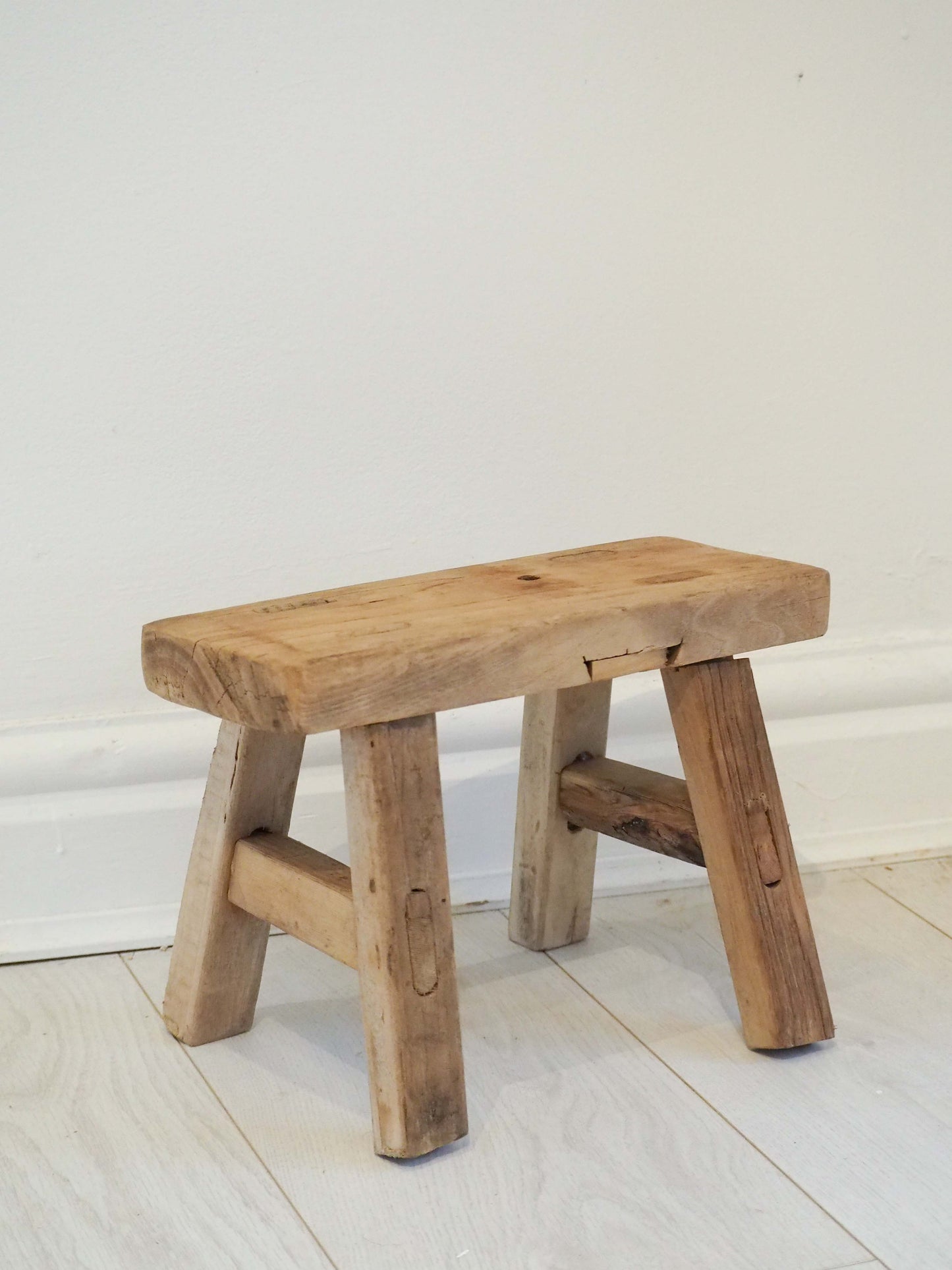 Antique Vintage Small Elm Rustic Wooden Farmhouse Stool / Milking Stool
