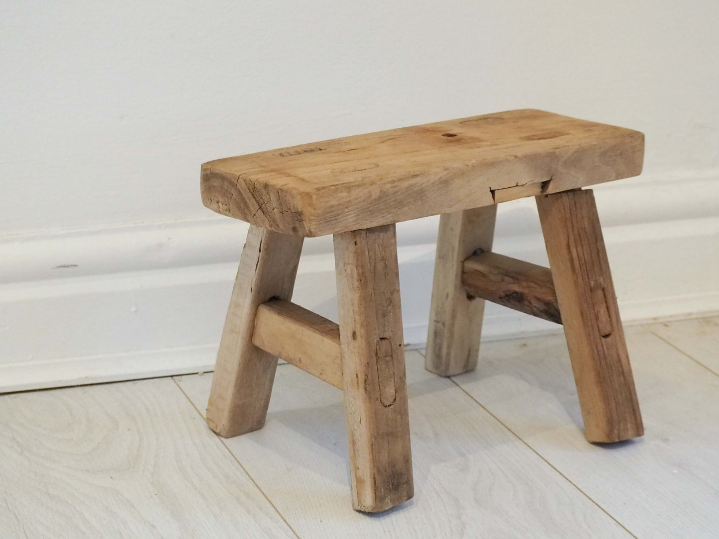 Antique Vintage Small Elm Rustic Wooden Farmhouse Stool / Milking Stool
