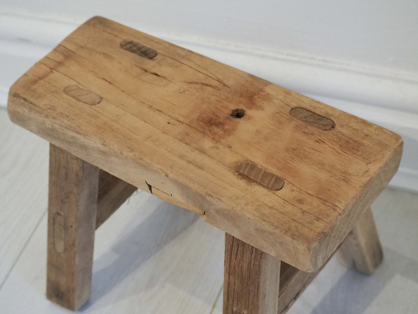 Antique Vintage Small Elm Rustic Wooden Farmhouse Stool / Milking Stool