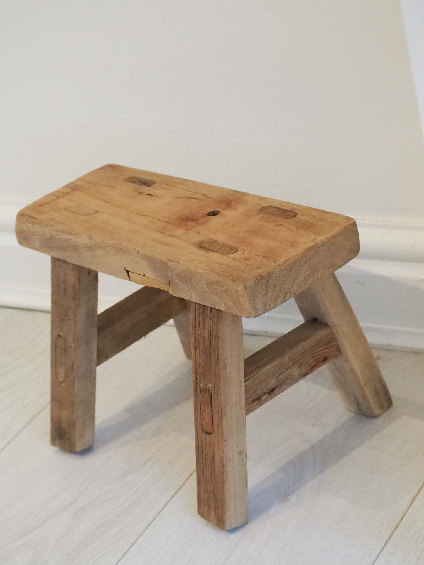 Antique Vintage Small Elm Rustic Wooden Farmhouse Stool / Milking Stool