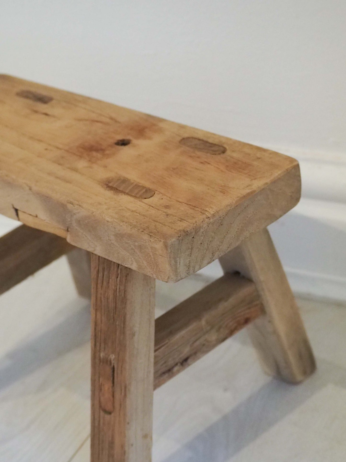 Antique Vintage Small Elm Rustic Wooden Farmhouse Stool / Milking Stool
