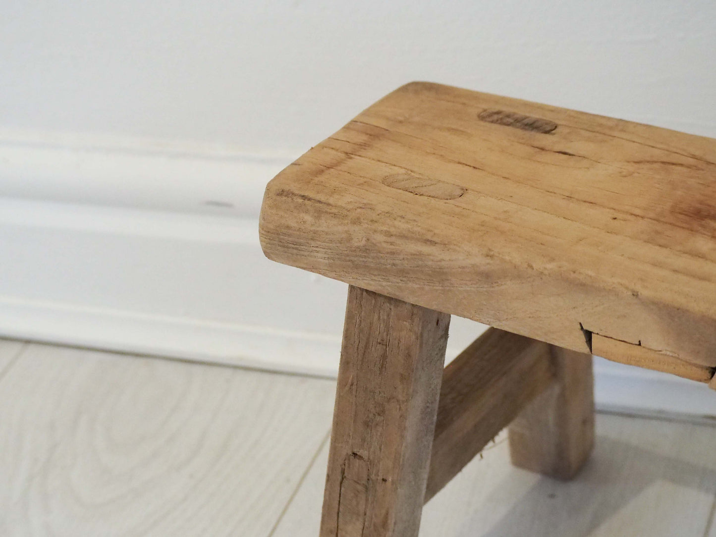 Antique Vintage Small Elm Rustic Wooden Farmhouse Stool / Milking Stool