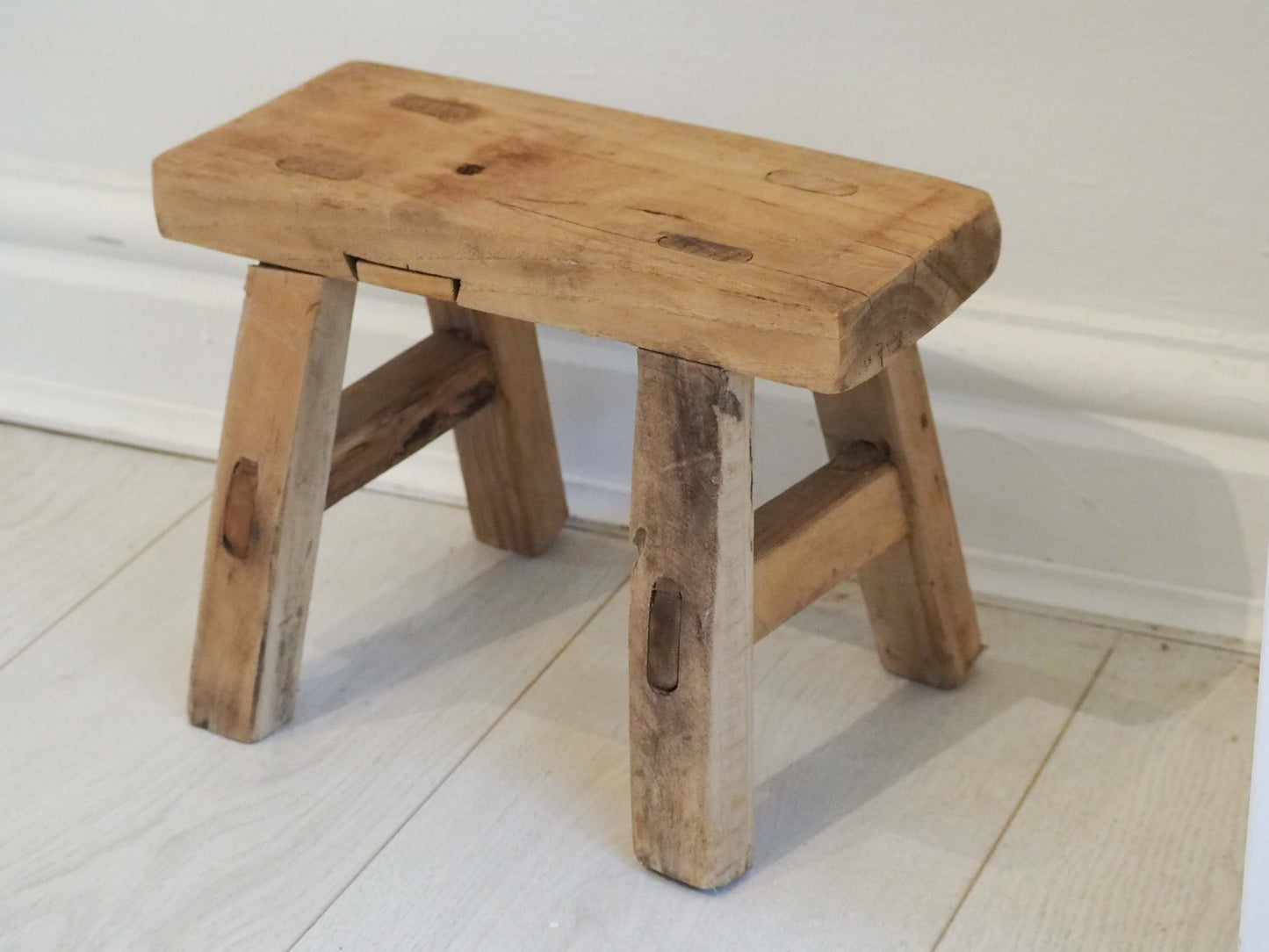 Antique Vintage Small Elm Rustic Wooden Farmhouse Stool / Milking Stool