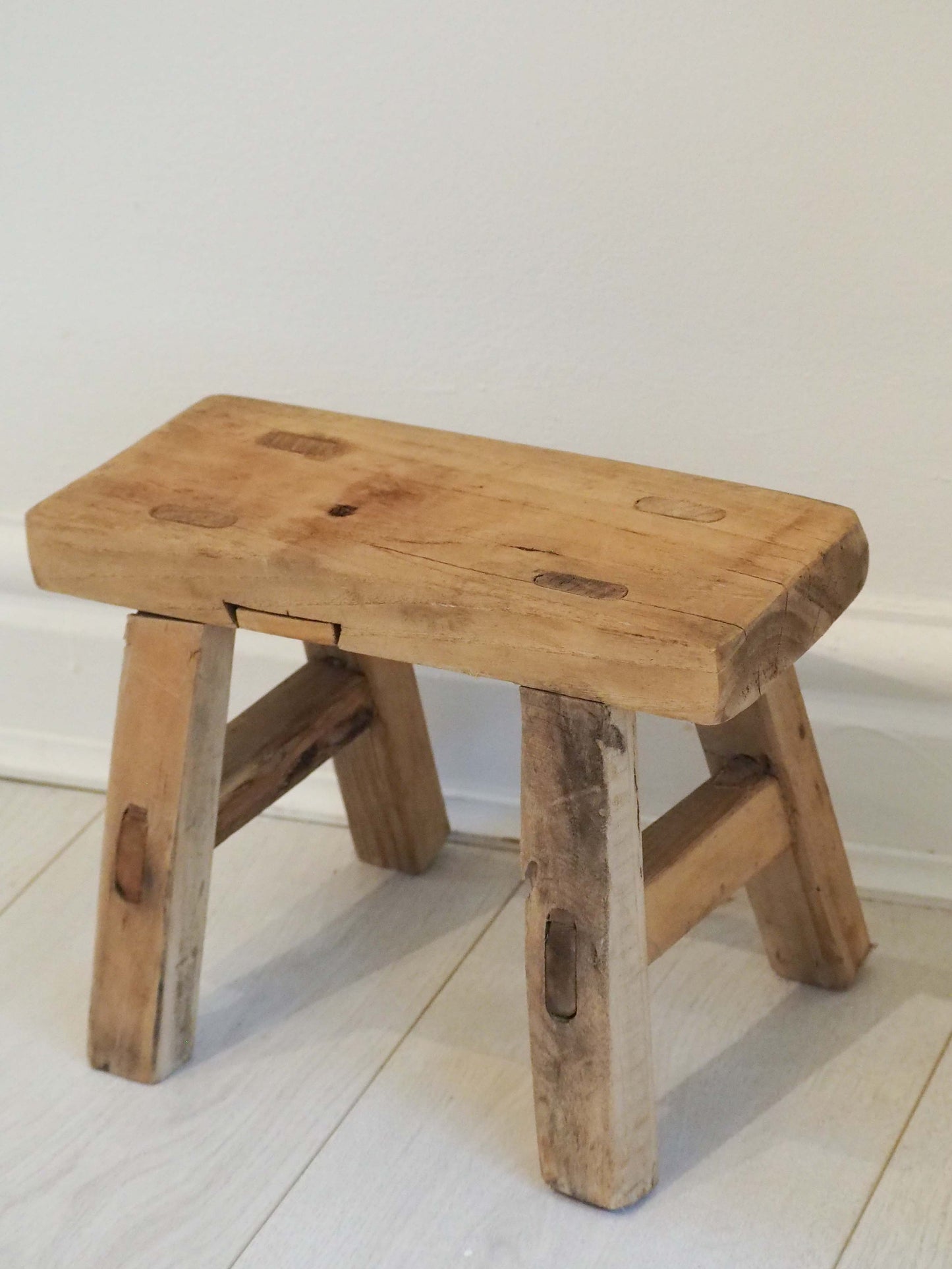 Antique Vintage Small Elm Rustic Wooden Farmhouse Stool / Milking Stool