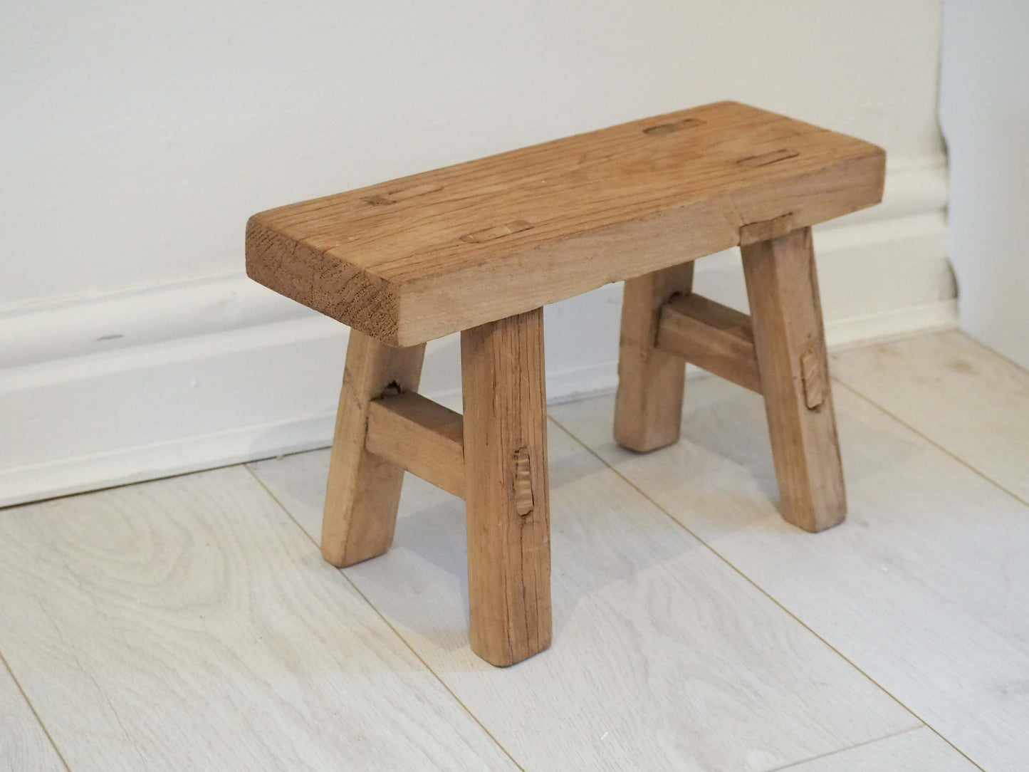 Antique Vintage Small Elm Rustic Wooden Farmhouse Stool / Milking Stool
