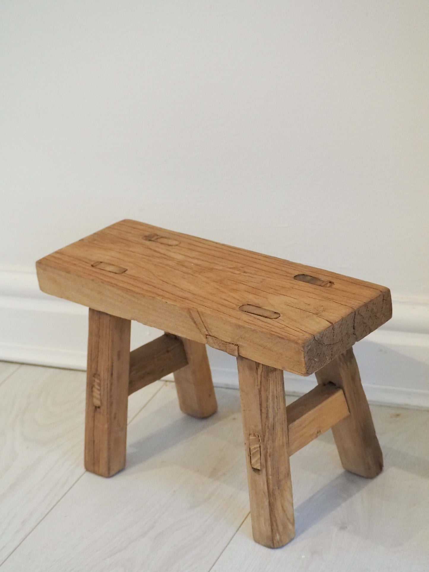Antique Vintage Small Elm Rustic Wooden Farmhouse Stool / Milking Stool