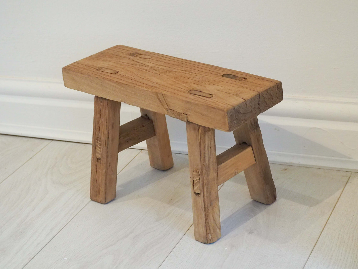 Antique Vintage Small Elm Rustic Wooden Farmhouse Stool / Milking Stool
