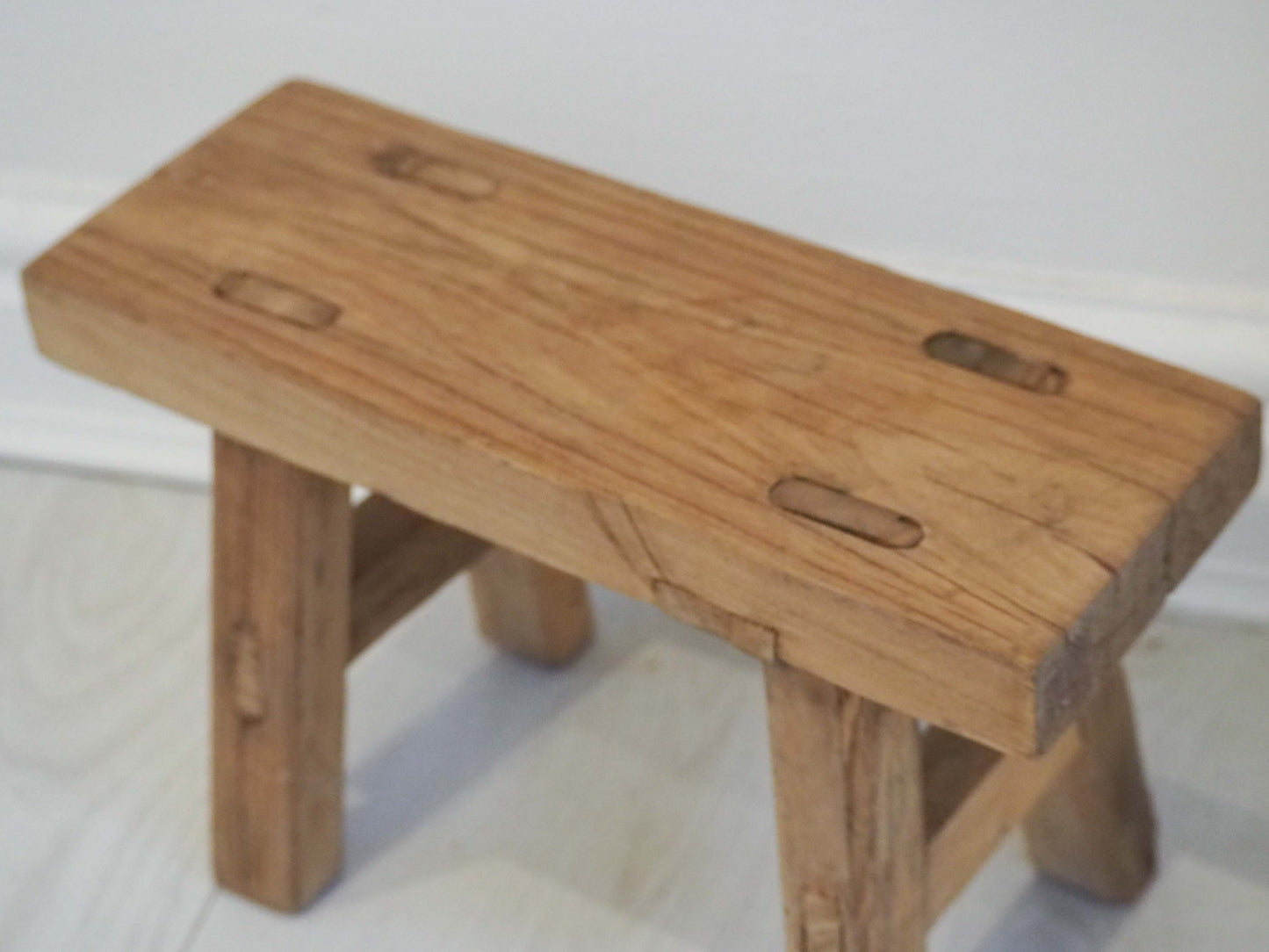 Antique Vintage Small Elm Rustic Wooden Farmhouse Stool / Milking Stool