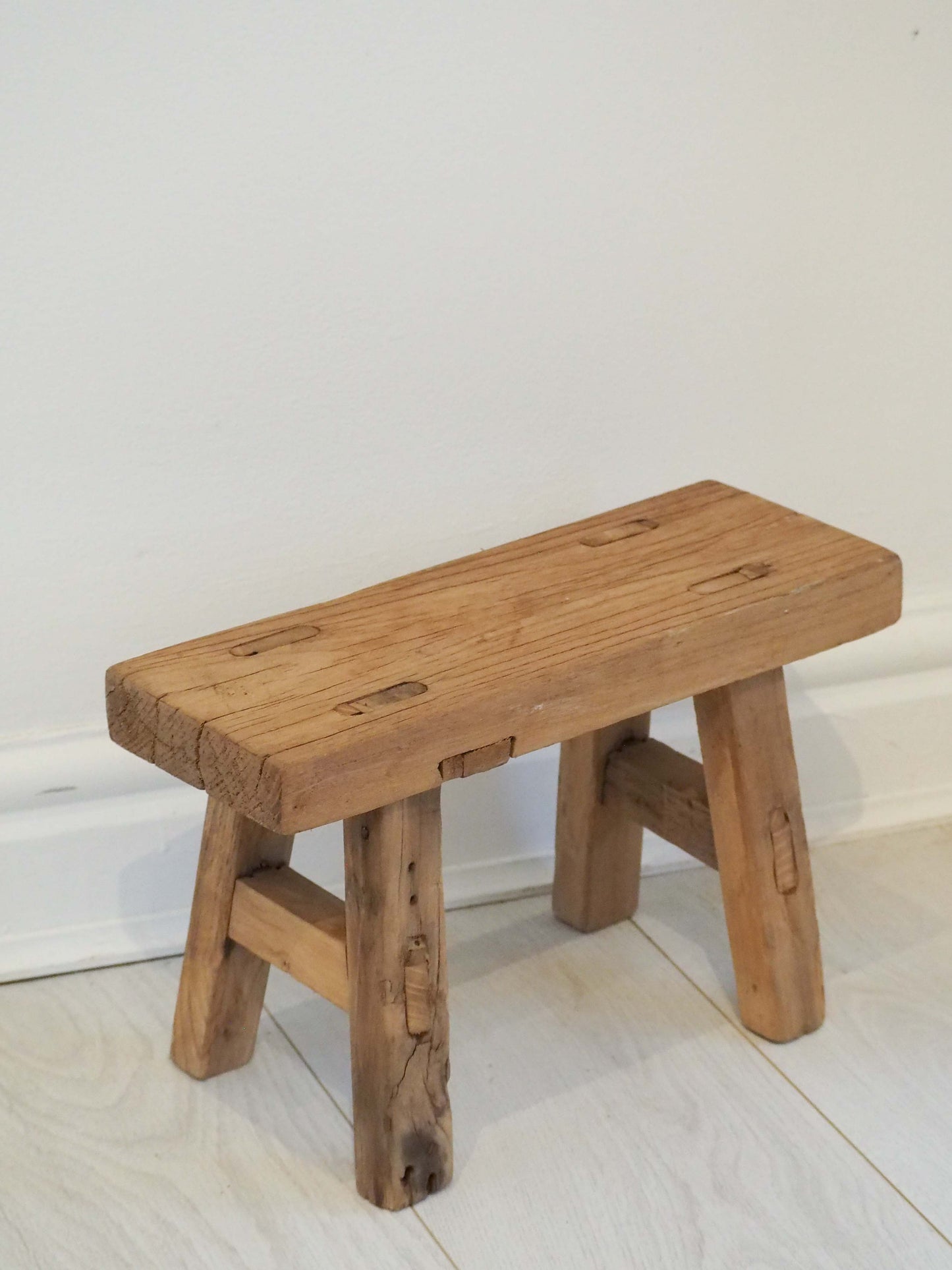 Antique Vintage Small Elm Rustic Wooden Farmhouse Stool / Milking Stool
