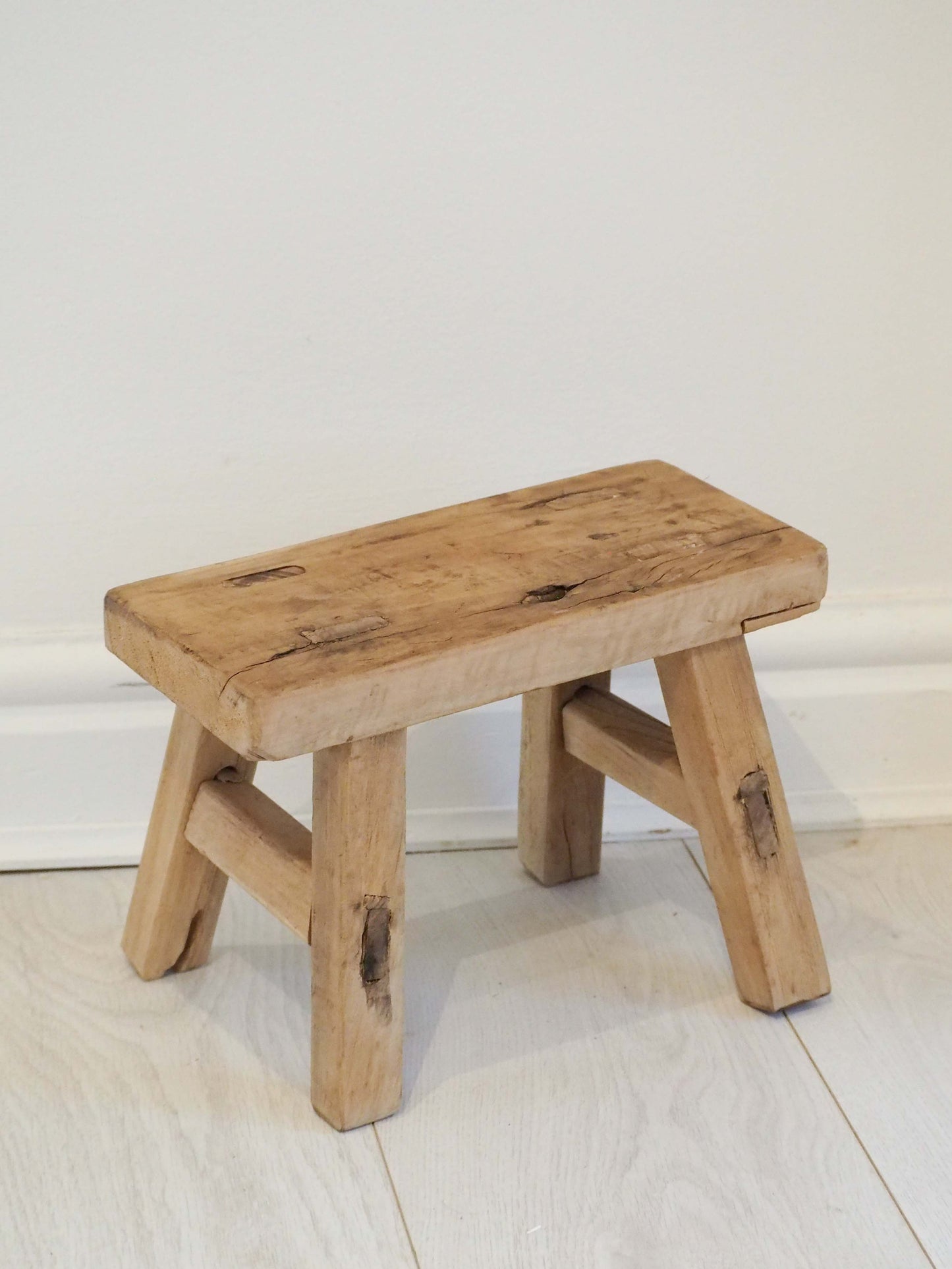 Antique Vintage Small Elm Rustic Wooden Farmhouse Stool / Milking Stool