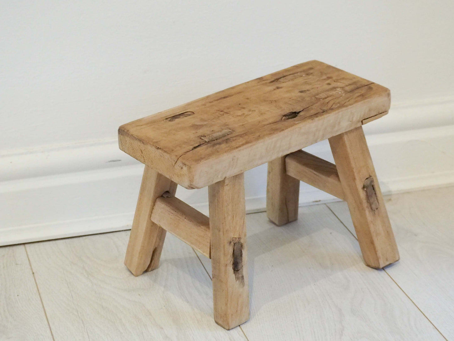 Antique Vintage Small Elm Rustic Wooden Farmhouse Stool / Milking Stool
