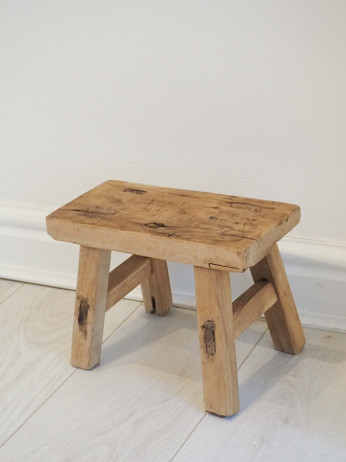 Antique Vintage Small Elm Rustic Wooden Farmhouse Stool / Milking Stool