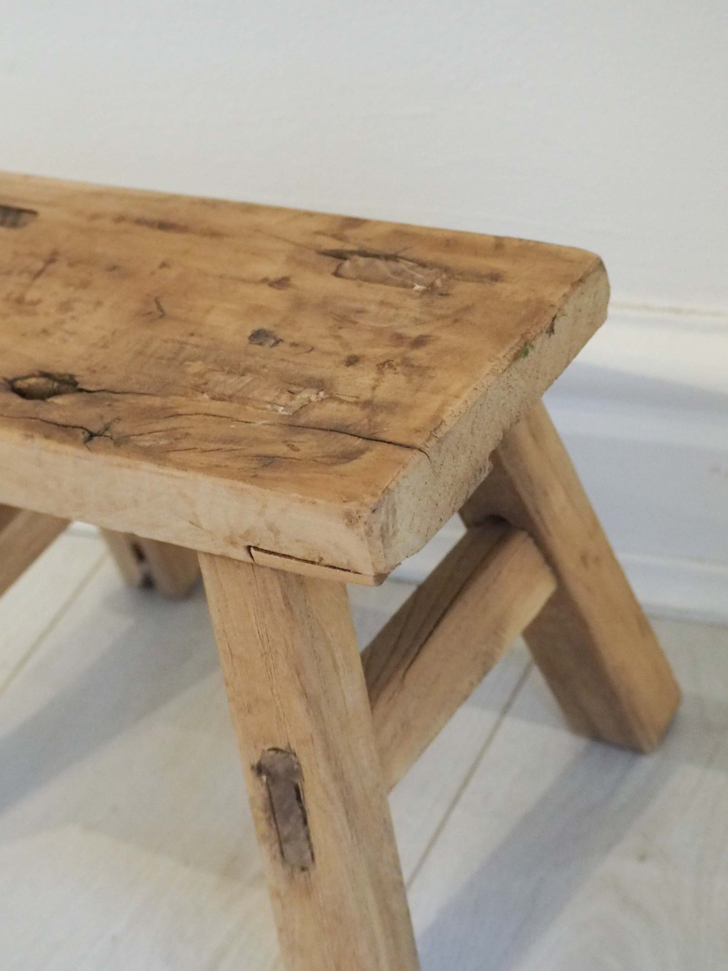 Antique Vintage Small Elm Rustic Wooden Farmhouse Stool / Milking Stool