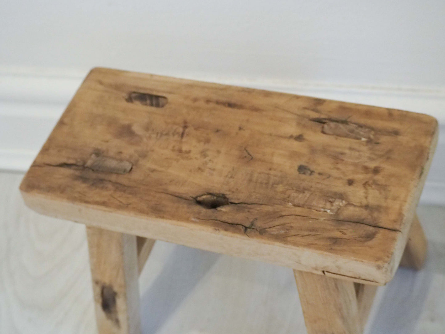 Antique Vintage Small Elm Rustic Wooden Farmhouse Stool / Milking Stool