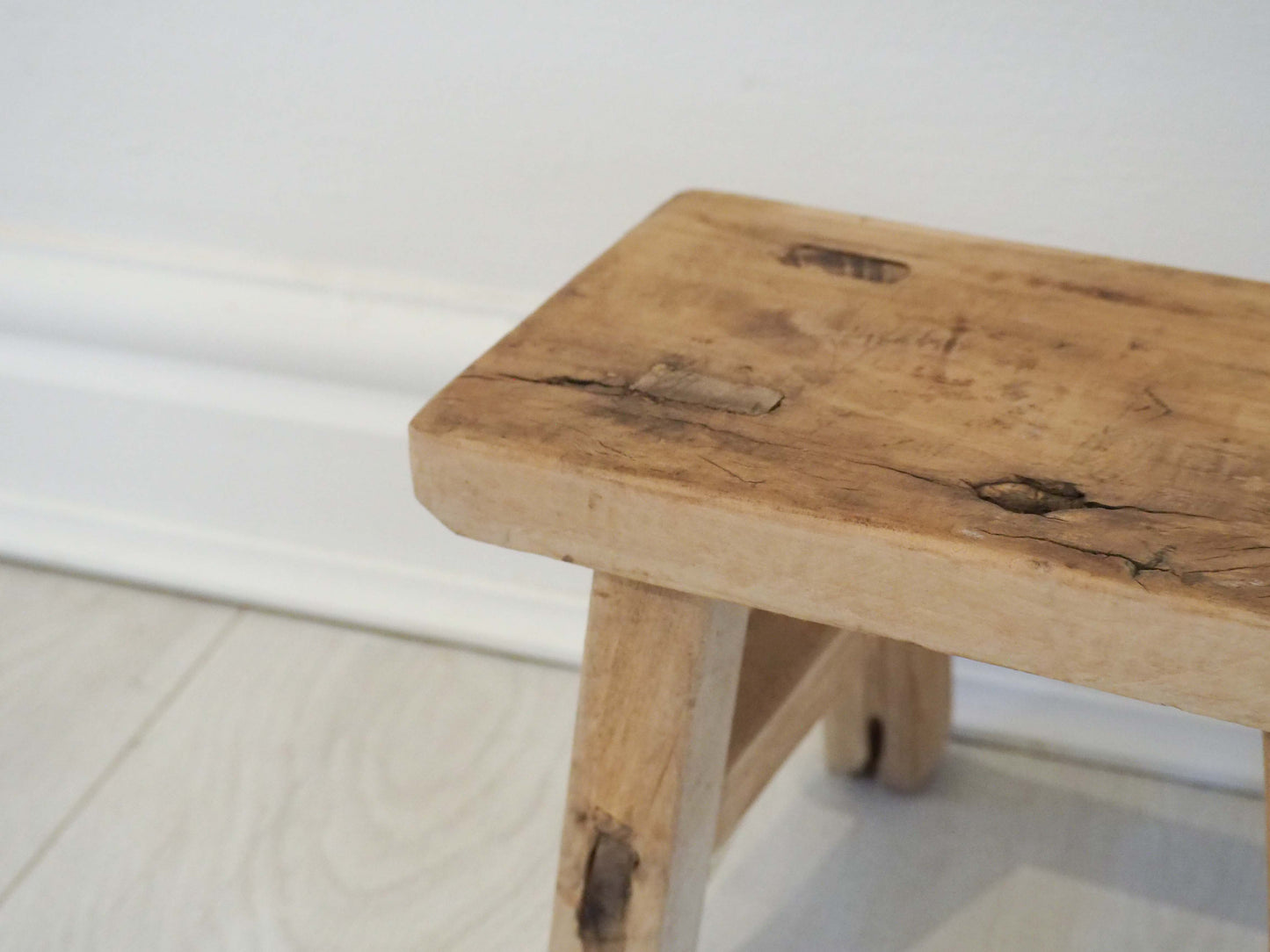 Antique Vintage Small Elm Rustic Wooden Farmhouse Stool / Milking Stool