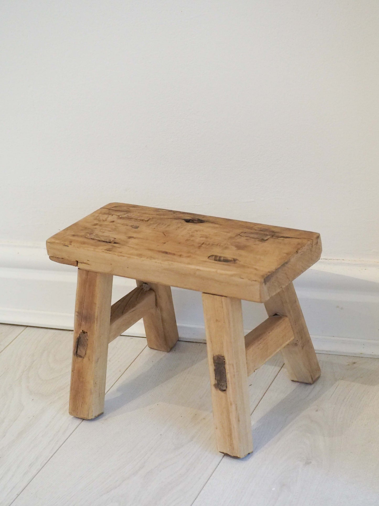 Antique Vintage Small Elm Rustic Wooden Farmhouse Stool / Milking Stool