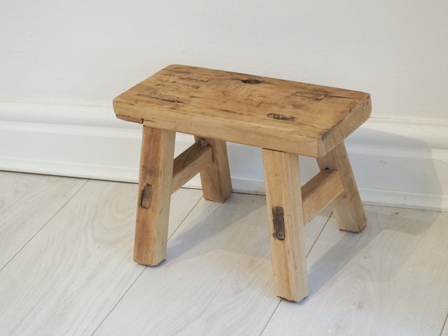 Antique Vintage Small Elm Rustic Wooden Farmhouse Stool / Milking Stool