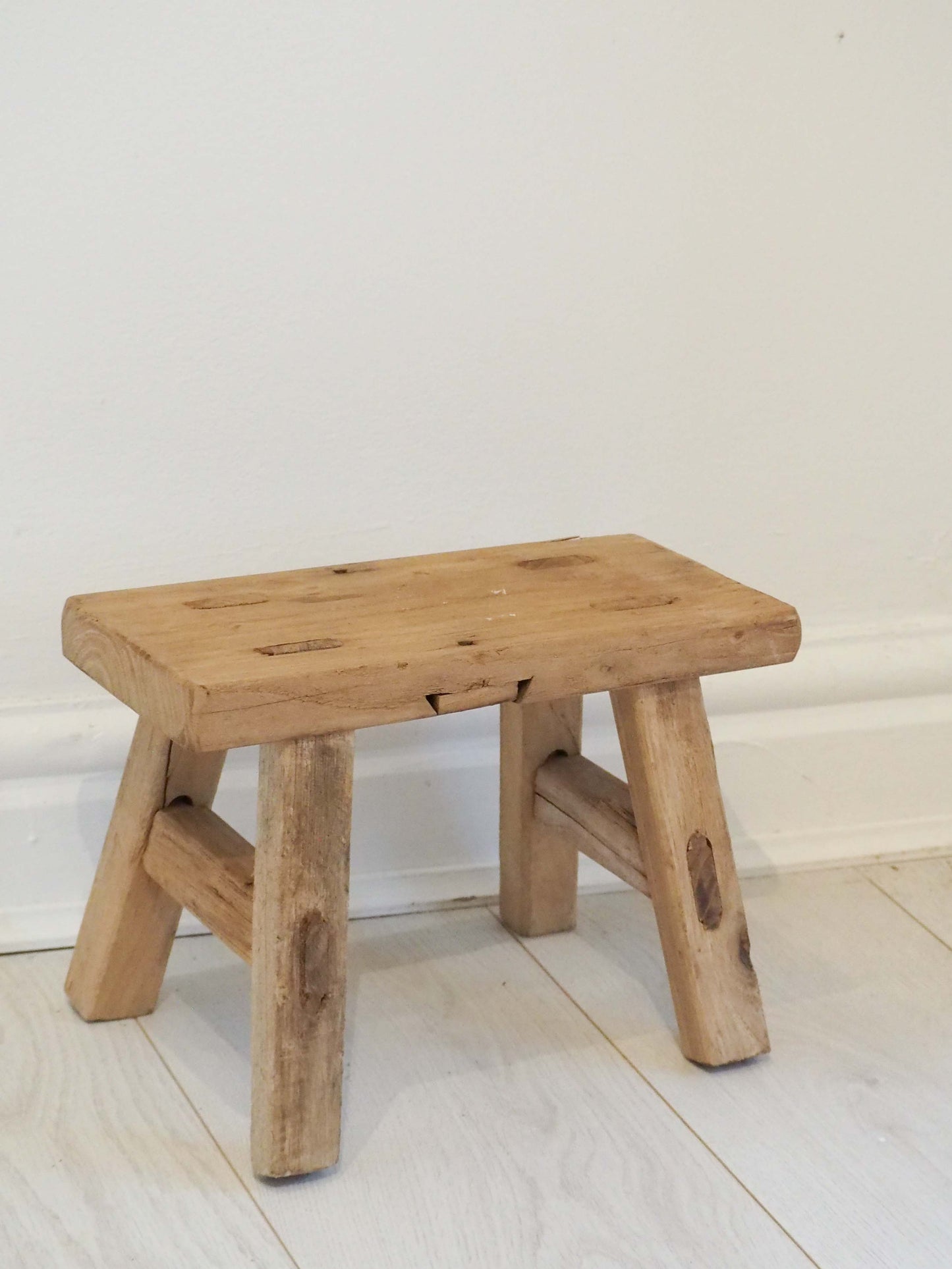 Antique Vintage Small Elm Rustic Wooden Farmhouse Stool / Milking Stool