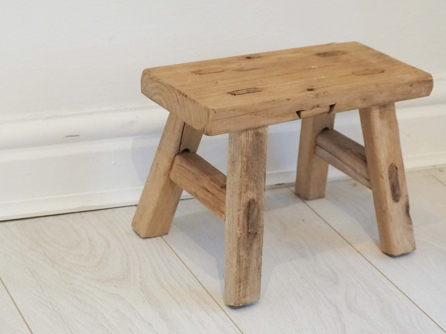 Antique Vintage Small Elm Rustic Wooden Farmhouse Stool / Milking Stool