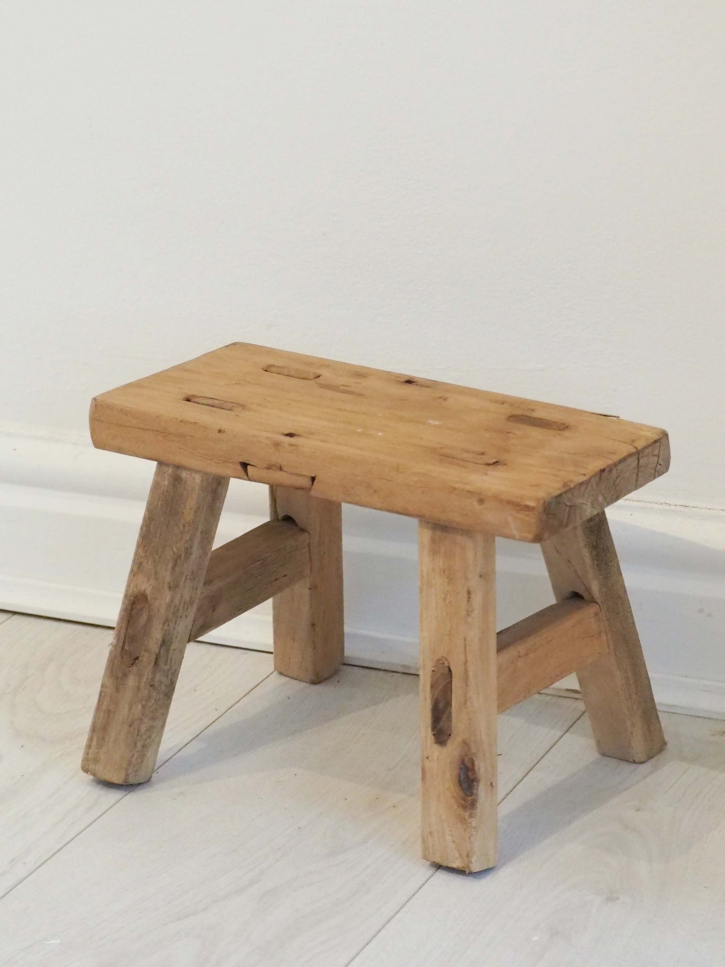Antique Vintage Small Elm Rustic Wooden Farmhouse Stool / Milking Stool