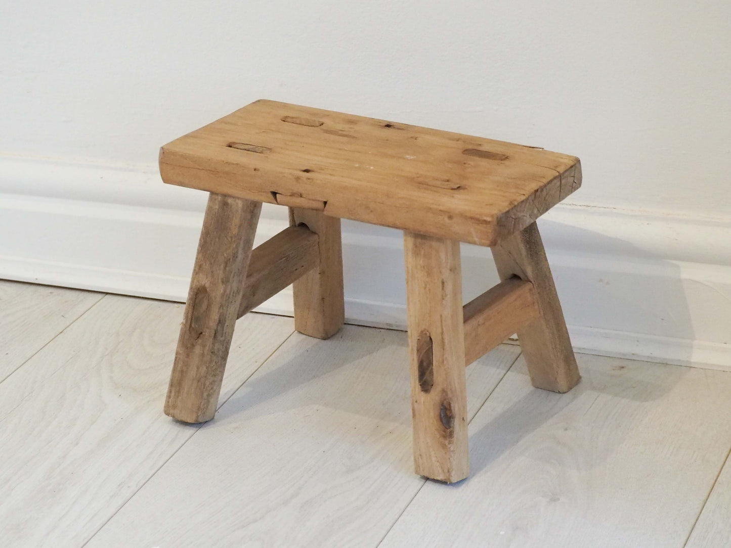 Antique Vintage Small Elm Rustic Wooden Farmhouse Stool / Milking Stool