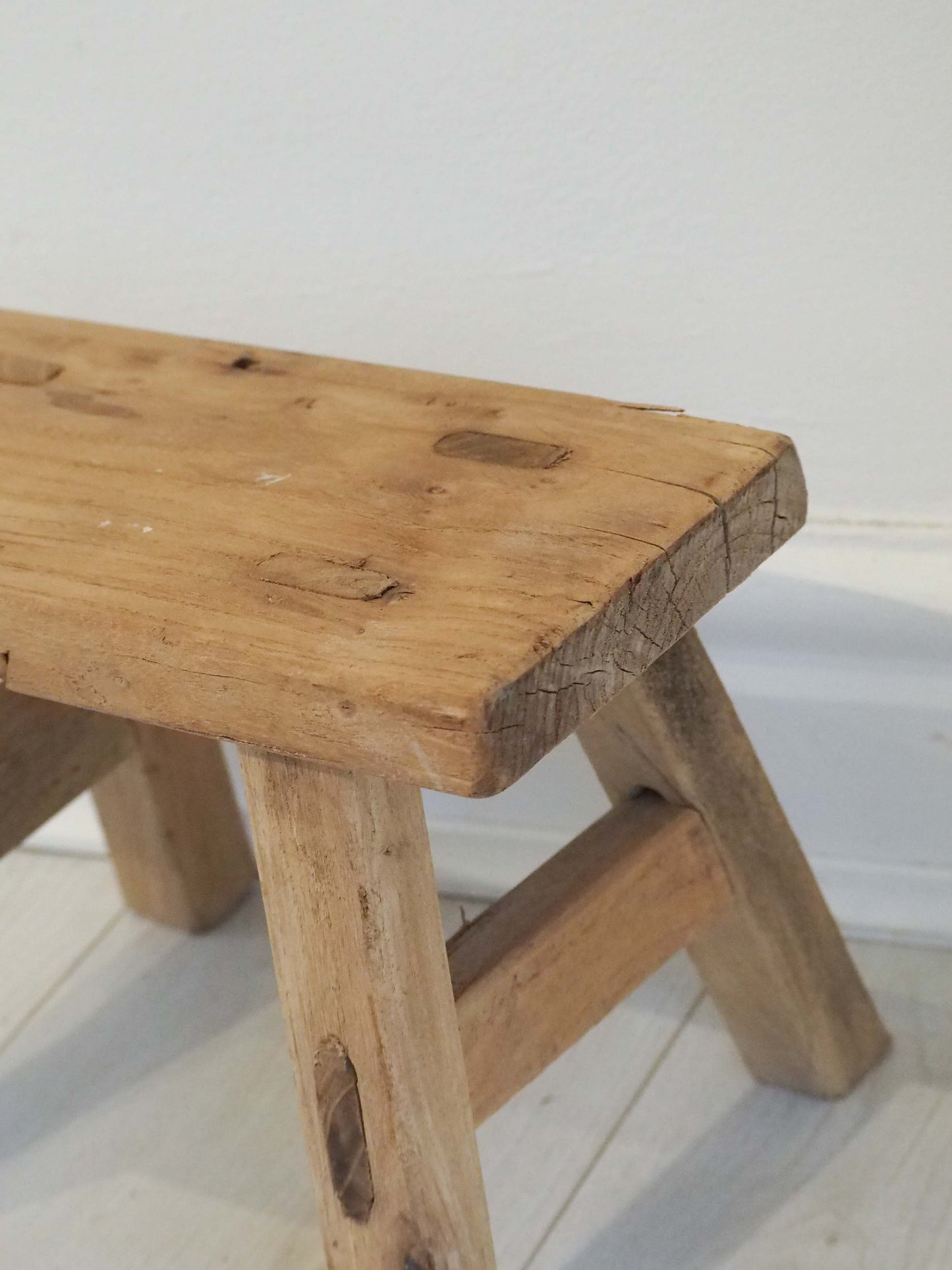 Antique Vintage Small Elm Rustic Wooden Farmhouse Stool / Milking Stool