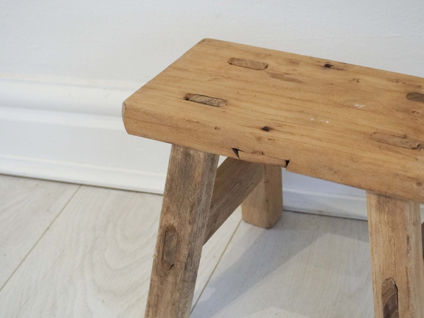 Antique Vintage Small Elm Rustic Wooden Farmhouse Stool / Milking Stool