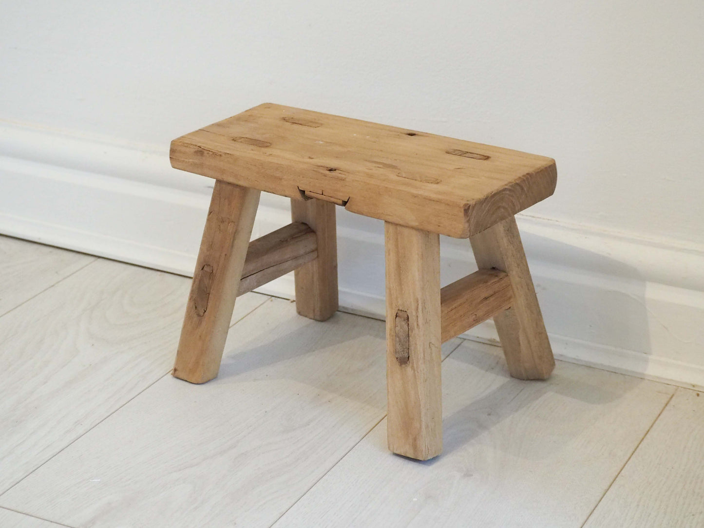 Antique Vintage Small Elm Rustic Wooden Farmhouse Stool / Milking Stool