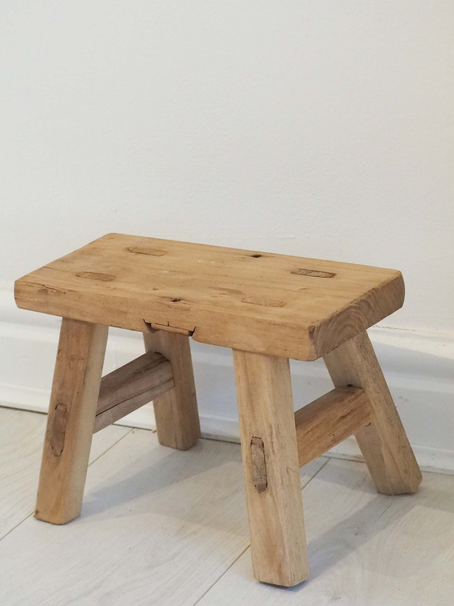 Antique Vintage Small Elm Rustic Wooden Farmhouse Stool / Milking Stool