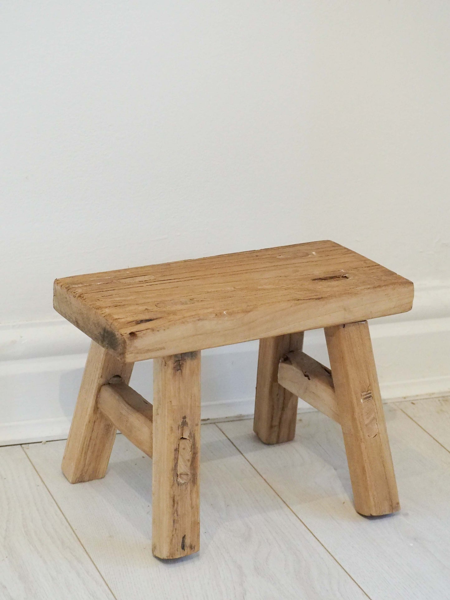 Antique Vintage Small Elm Rustic Wooden Farmhouse Stool / Milking Stool