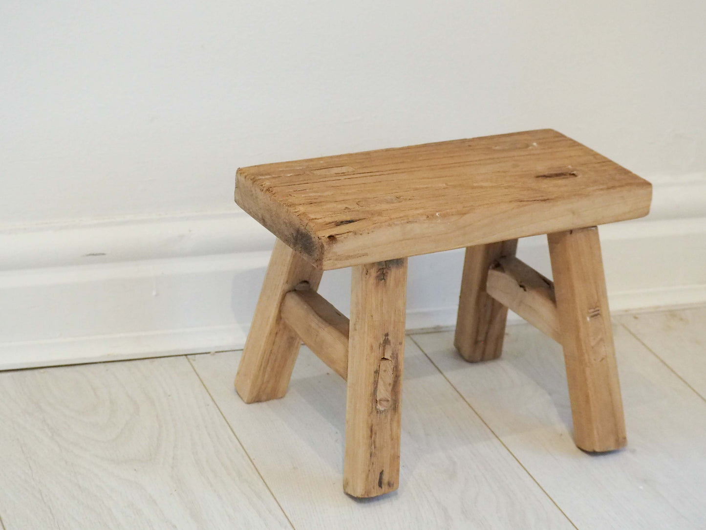 Antique Vintage Small Elm Rustic Wooden Farmhouse Stool / Milking Stool
