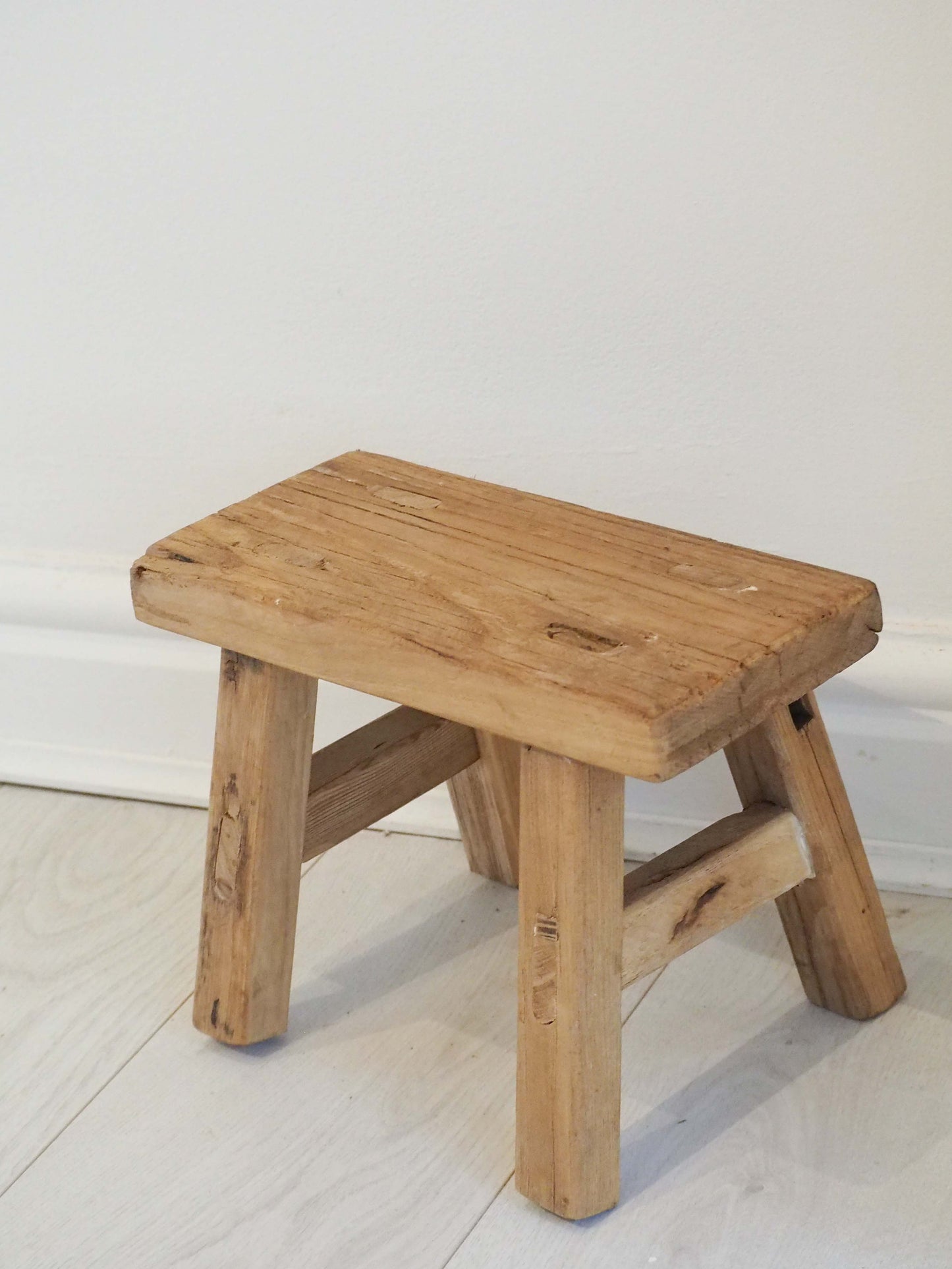 Antique Vintage Small Elm Rustic Wooden Farmhouse Stool / Milking Stool
