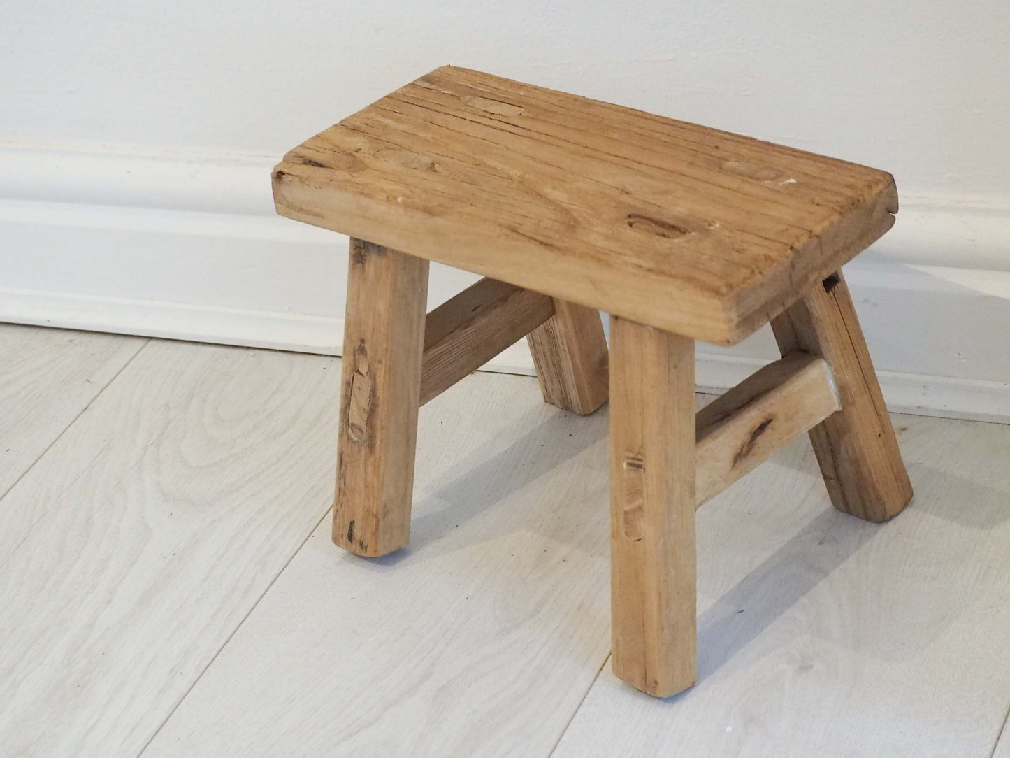 Antique Vintage Small Elm Rustic Wooden Farmhouse Stool / Milking Stool
