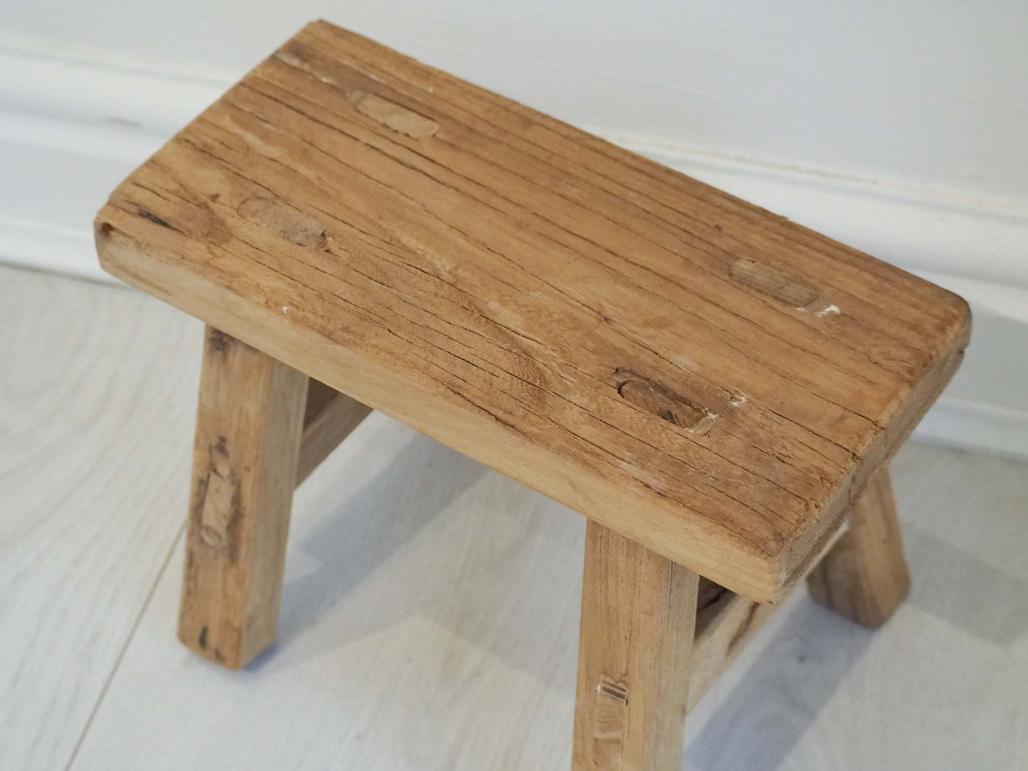 Antique Vintage Small Elm Rustic Wooden Farmhouse Stool / Milking Stool
