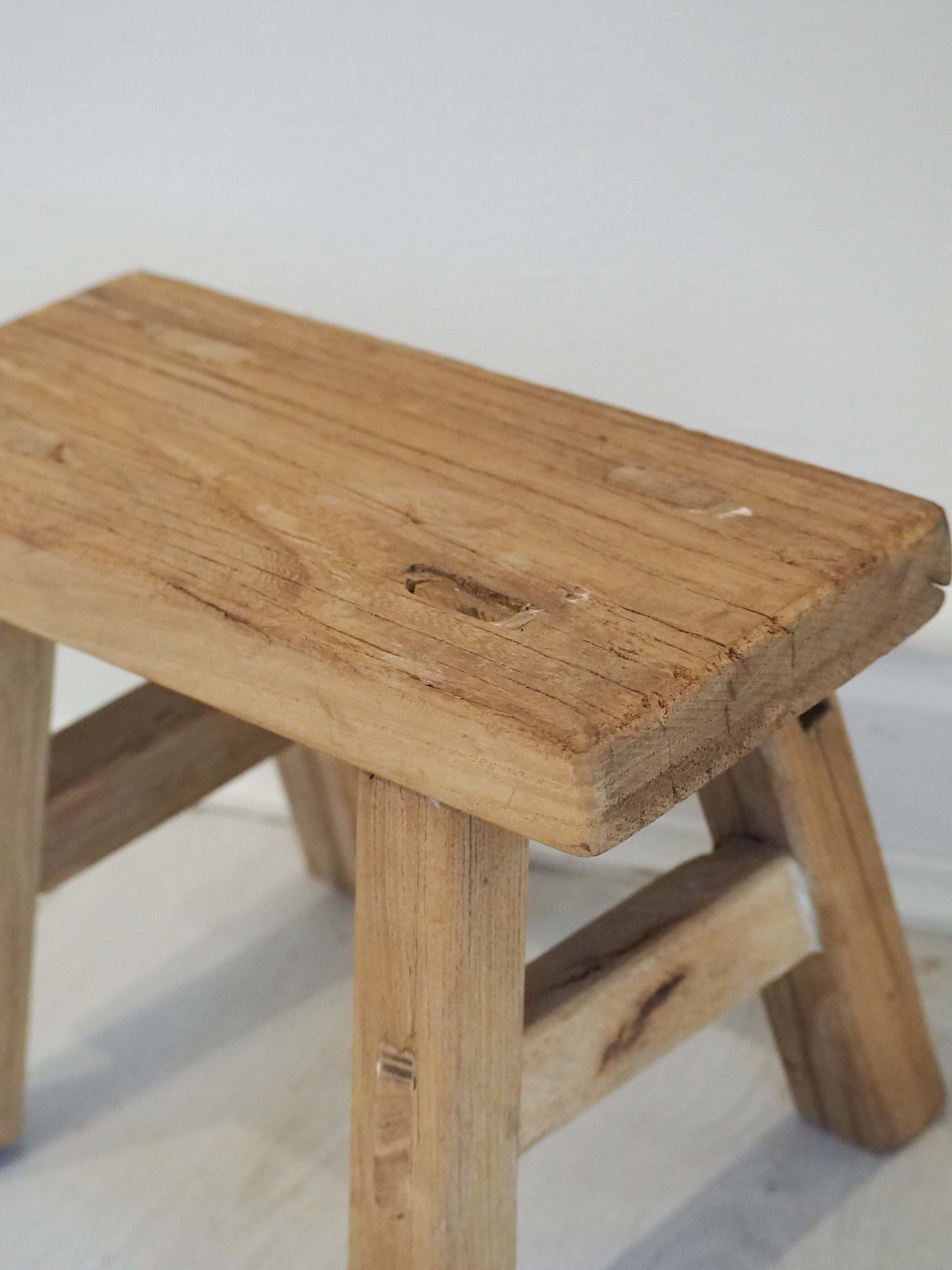 Antique Vintage Small Elm Rustic Wooden Farmhouse Stool / Milking Stool