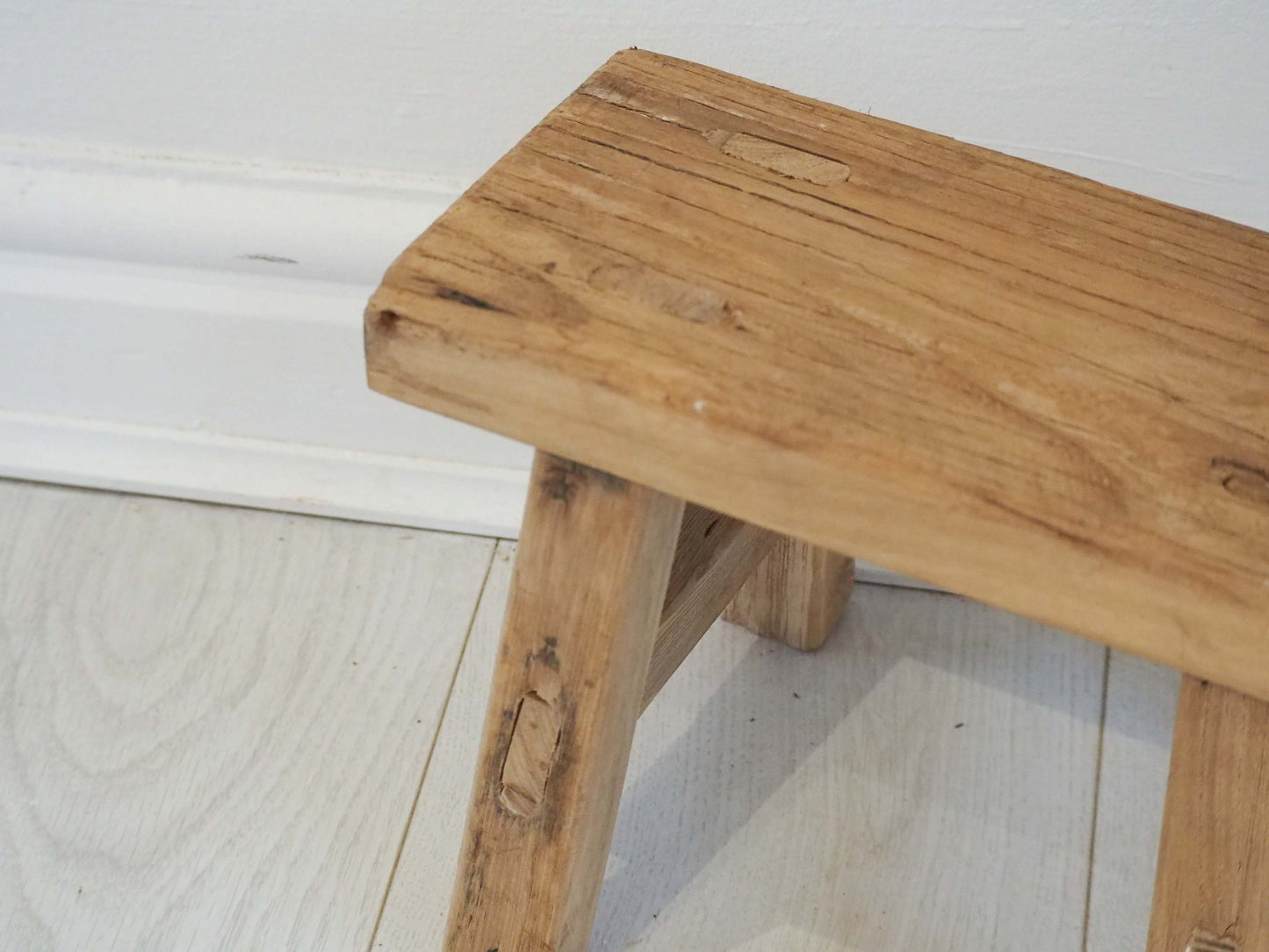 Antique Vintage Small Elm Rustic Wooden Farmhouse Stool / Milking Stool