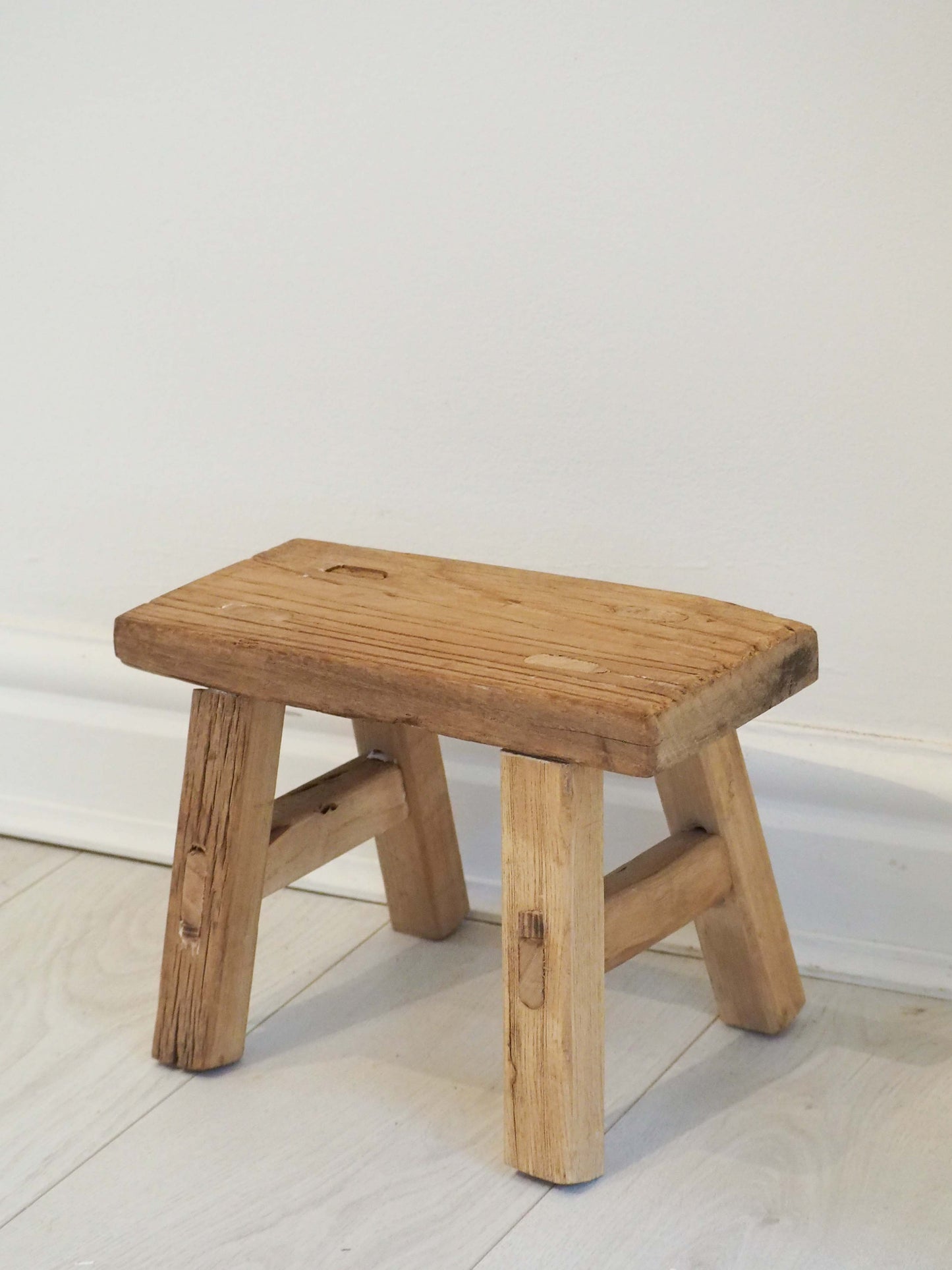 Antique Vintage Small Elm Rustic Wooden Farmhouse Stool / Milking Stool