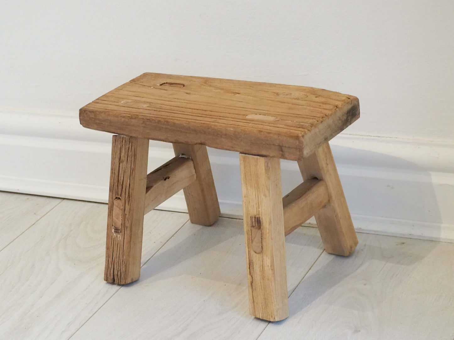 Antique Vintage Small Elm Rustic Wooden Farmhouse Stool / Milking Stool